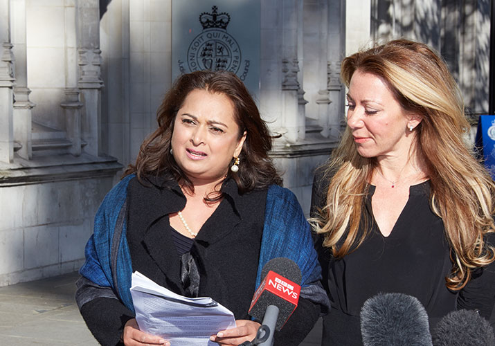 a photo of Ros Bever outside the supreme court following a decision